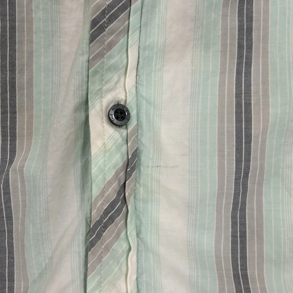 The North Face Mens Short Sleeve Button Up Shirt Striped green/gray w/pocket